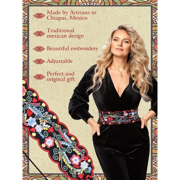 New Women Embroidered Mexican Belt For Dress Floral Traditional Fiesta main image 5